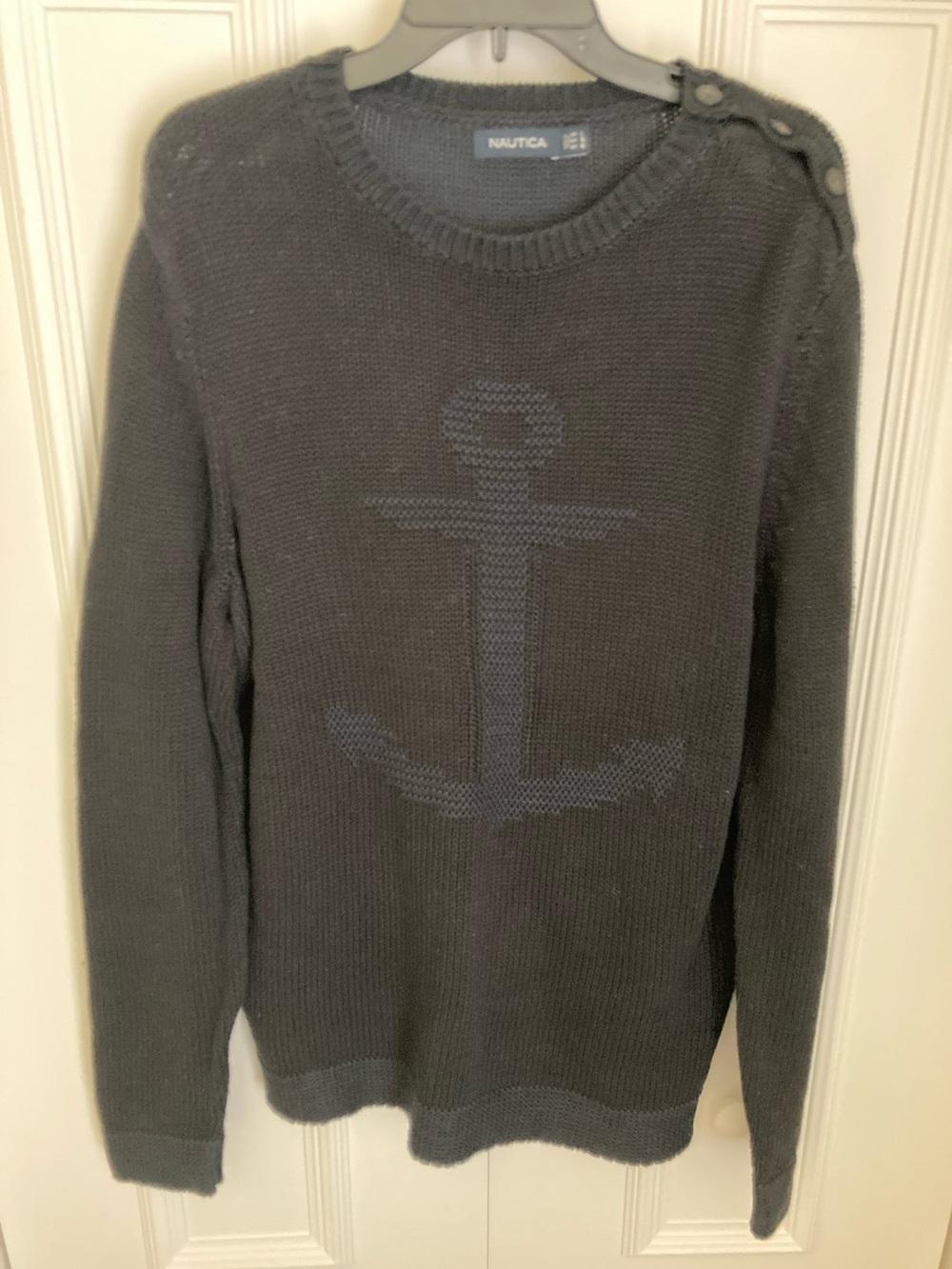 Nautica Men's Charcoal Crewneck Sweater with Anchor Motif